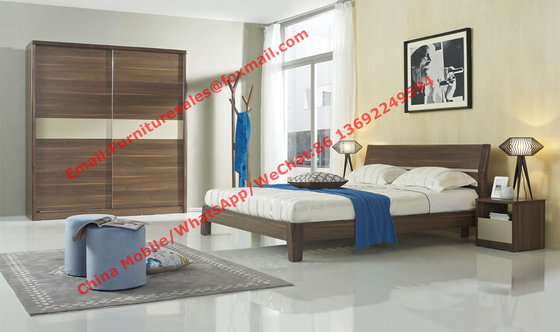 Wood & Panel furniture in modern deisgn Walnut color by KD bed with Sliding door wardrobe