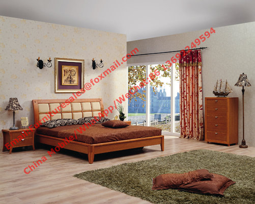 Apartment Bedroom Furniture suite by leather pad and cherry solid wood bed with drawer chest