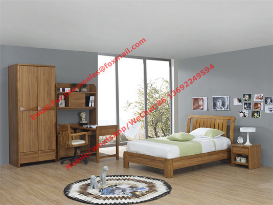 Bachelor room interior furniture fixture equitment by small size rubber solid wood bed and reading bookcase set