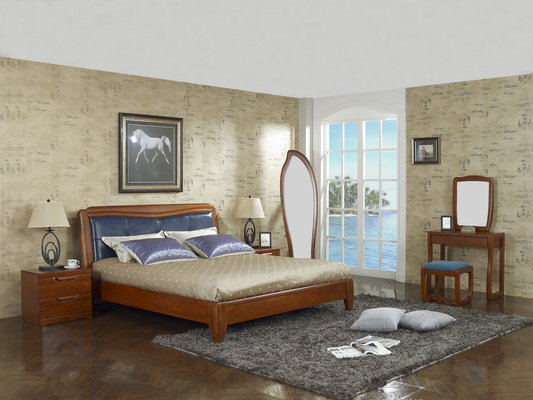 New design Upholstered headboard Bedroom furniture set By ISO9001 and FSC china factory with Mirror stand and Dresser