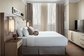 Hotel Standard Double Room Interior design of Furniture in Fabric upholstered headboard and Leather Bed with TV cabinet