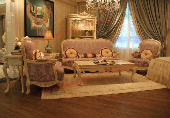 Parquetry and Golden Decortation in Wooden Carving Frame with Fabric Upholstery Sofa
