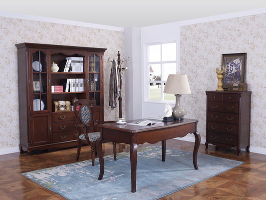 Rubber Wood Home office room furniture bookcase set by Glass door with Shelves and Study desk Computer table