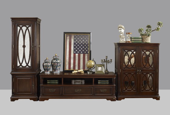American Antique Living leisure room furniture sets Wooden TV wall unit set by Floor stand and Tall display cabinet