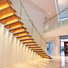 Straight Mild Steel Glass Modern Floating Staircase / Prefab Steel Glass Stair Indoor