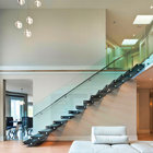 Customized Single Stringer Wood Treads Floating Stairs / Straight Staircase / Glass Stairs