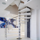 Small Space House Used Stainless Steel Glass Spiral Staircase with 12mm Glass Railing