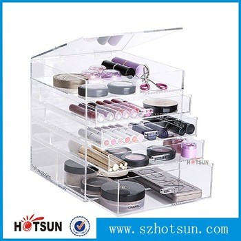 Diamond Handle Clear Acrylic Makeup Organizer, Acrylic Makeup Drawer Box, Flip Cover Acrylic Cosmetic Storage