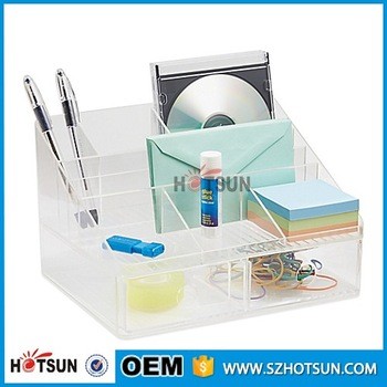 office clear acrylic desk organizer 2 tier 3 tier acrylic pen tray multi compartment