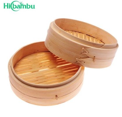 High quality cheap 100 % Natural Organic Reusable Food Use Dish Couscous On Sale Bamboo Steamer Basket With Printed Logo