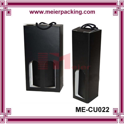 China Wine packaging handmade black paper gift box wholesale/Two wine bottle box with handle ME-CU022 supplier
