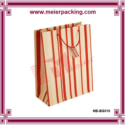 China Block Bottom Red Stripes Paper Party Bags/Rope Handle Paper Carrier Bags ME-BG010 supplier