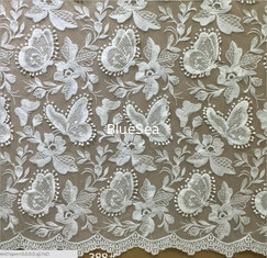 China Apparel Accessories Mesh Based  Embroidery with Bead  Lace Fabric  Ivory Color supplier