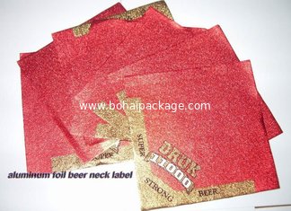 Gold aluminum foil red beer neck label self adhesive aluminium foil beer label