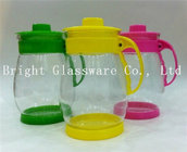 custom color glass tea pot with handle, glass bottle wholesale