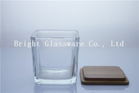 best sale square glass candle holder with wood lid