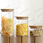 High quality round cylinder glass candy jar crystal glass jar with wood lid