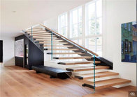 Compound Building Straight Floating Staircase with Solid Wood Staircase Customized Size