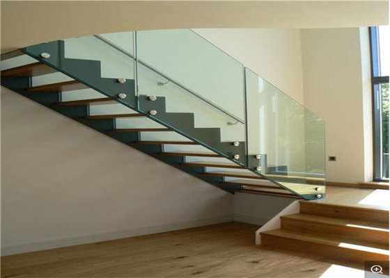 Double Side Glass Balustrade Straight Staircase with Carbon Steel Tread Staircase