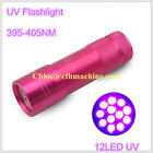 Red Color Aluminum Alloy 395-405NM Wavelength 12 UV LED Flashlight for leak detection