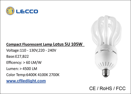 China 105W T5 Energy Saving Lotus Cfl Bulb 5U 7000K High Lumen For Mid - East Market supplier
