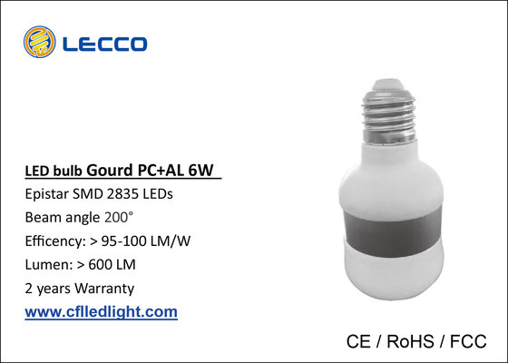 China 6W E27 6000k Led Light Bulb For Homes / Office Gourd Type High Luminous Efficiency supplier