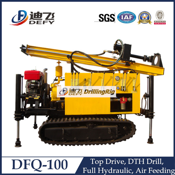 High Quality 100m DFQ-100 Hydraulic Rotary Pneumatic Drilling rig Machine on Crawler
