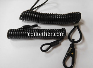China Bold solid pure black best PU material bungee big coil tool tether holder w/2pcs loop ends supplier