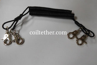 China Good safety lanyard holder black spiral coil leash rope custom nickle plated hooks attched supplier