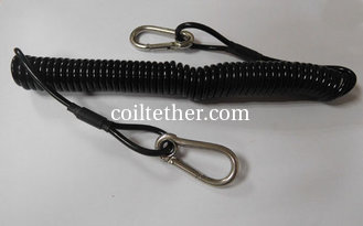 China Retracted black coil lanyard with customized attachments on two ends for tools safety supplier
