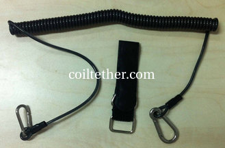 China High grade polyurethane cord black spiral coil w/long straight line&amp;snap hook at two ends supplier