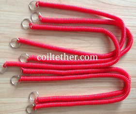 China Long spring coiled lanyard chain w/2pcs small split rings end red color simple tool leash supplier