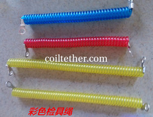 China Red/blue/yellow popular color 2.5x10mm plastic spring coil tether with eyelet terminates supplier