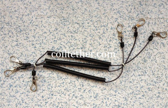 China Good Strong Stainless Steel Spiral Lanyard Plastic Coated with Metal Thumb Trigger on Each End supplier