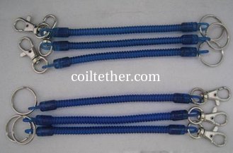 China Translucent Blue Long Coil Key Ring Holder Coil Anti-Lost Fastener Coil Tethers supplier