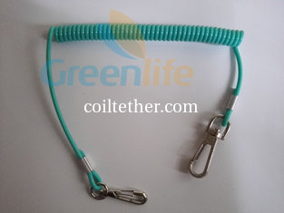 China Beautiful Blue Colored Plastic Safe Tool Holder Spiral Tool Coiled Lanyard with Swivel Hooks supplier