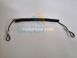 China Slim Black PU High Quality Spring String Coiled Tether for Tools Safety Two Loop Ends supplier