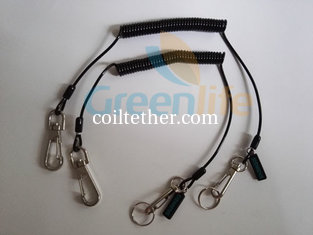 China 0.8 Steel Wire Inside Best PU Jacket Spring Coiled Protective Lanyard Tether w/Custom Logo Tag supplier