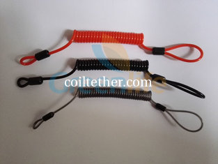 China Flexible plastic customized size coil tether w/mini loop on two ends simple tool wire lanyards supplier