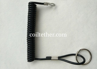 China Solid Black Plastic Spring String Lanyard w/Key Ring&amp; Metal Eyelet supplier