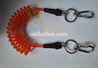 China Orange Plastic Core Detachable Elastic Coil Cord W/Stainless Steel Ring&amp;Karabiner supplier