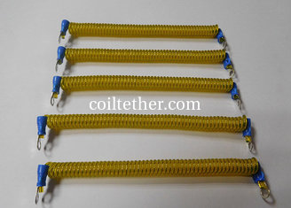China Good Fastenering Coiled Tethered Cables Transparent Yellow Color 120MM Length supplier