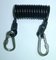 Dark green strong coiled tool tether protective lanyard system w/snap hooks by custom OEM supplier