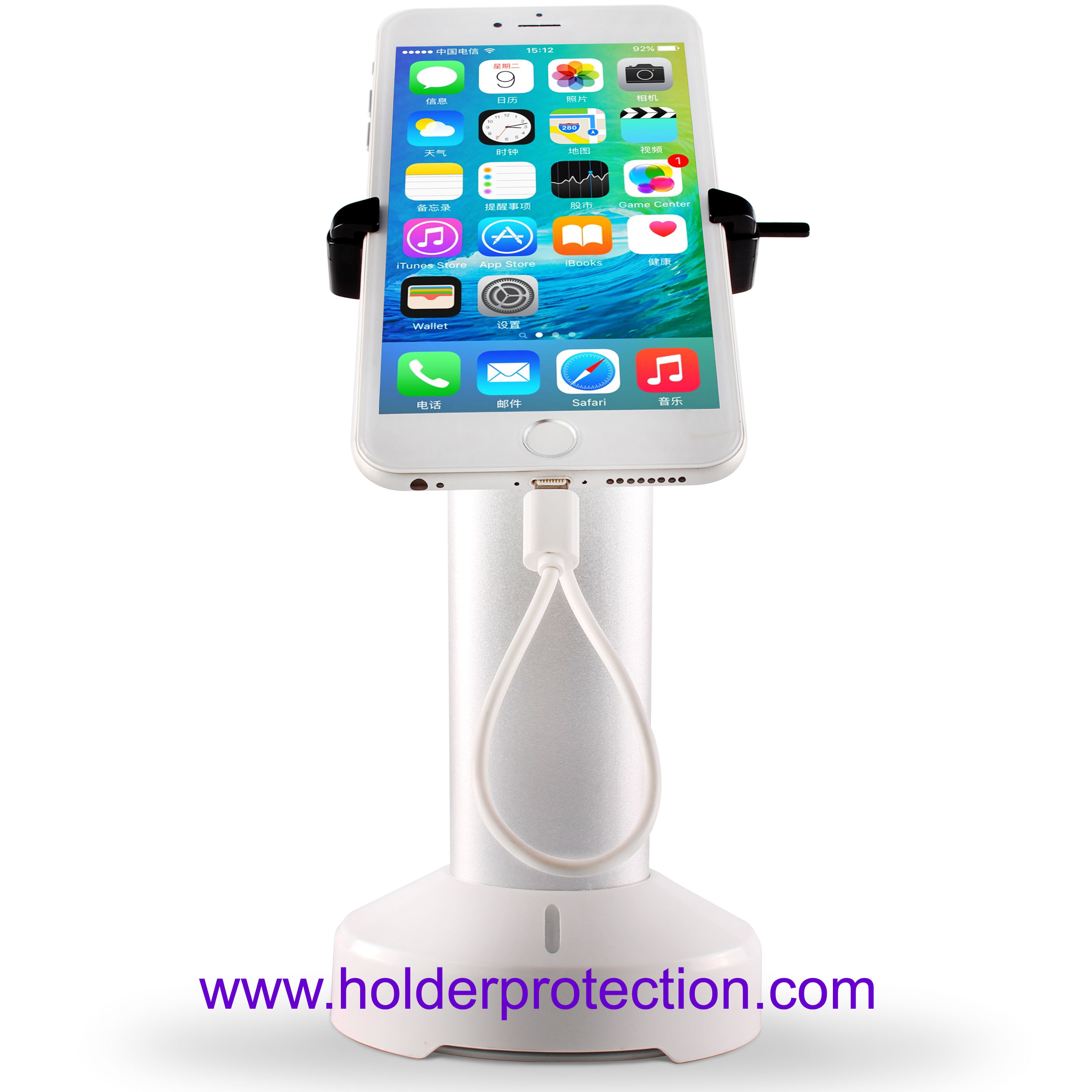COMER stand-alone with gripper option and alarm mobile display security cradle with charger cable