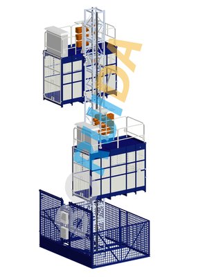 China Blue Cage Of Construction Hoist Elevator , Construction Material and Personal , Single Lifting Cage supplier