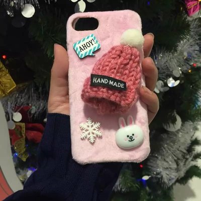 China TPU&amp;Plush DIY Merry Christmas Wool Hat Cartoon Decoration Pasted Back Cover Cell Phone Case For iPhone 7 6s Plus supplier