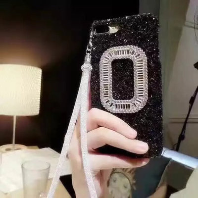 China Black Glitter Box Drill Cell Phone Case Cover for iPhone 7 6s Plus with Long Crystal Lanyard supplier