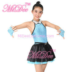 China Fancy Girls Jazz Dance Dress Spandex Fabric Bodice With Rhinestones Chocker Collar supplier