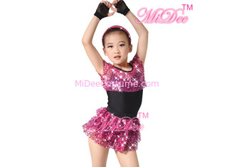 China Magenta Jazz Tap Costumes Full Sequin Black Spandex Leotard For Little Girls supplier