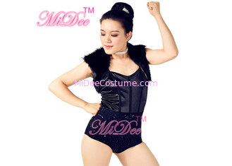 China Cap Sleeves jazz dance outfits Black Swan Leotard Fur Mini Jacket For Women supplier
